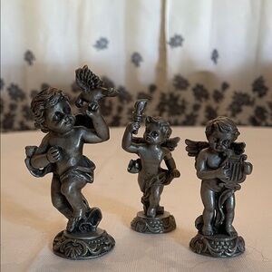 Pewter Cupid Cherub Figurines (3) Celestial Heavenly Guardian Angels Decor